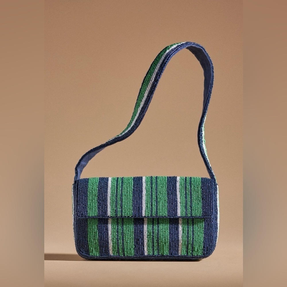 Anthropologie The Fiona Beaded Bag Striped Edition NWT